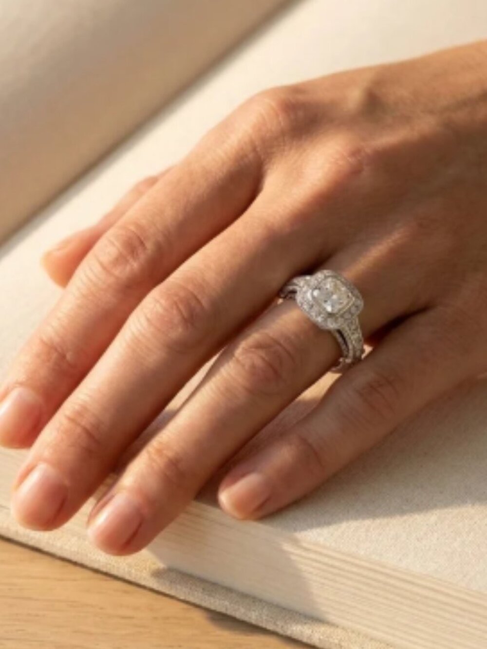 PLATINUM Radiant Cut Diamond Bridal Registry Wedding Engagement Ring